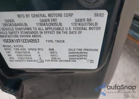 2002 Chevrolet Silverado 1500 Ls из США, поврежденный, VIN 1GCEK19T12Z342557